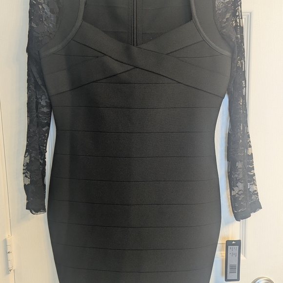 bebe Black Long Sleeve Lace Bandage Dress Size Medium - Picture 5 of 7